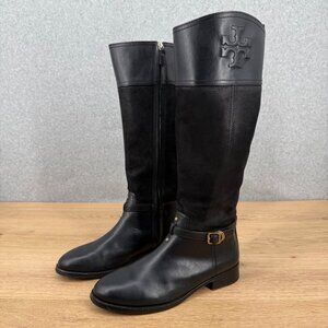 Tory Burch Womens Simone Riding Boots Size 10.5 Black Leather Flat Ankle Harness